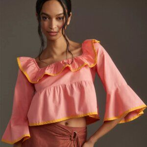Brand New Maeve Square-Neck Ruffle Babydoll Top Blouse